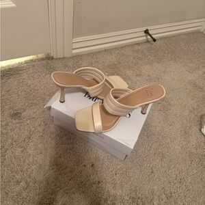 Minimalist Cream Strappy High Heel Mules